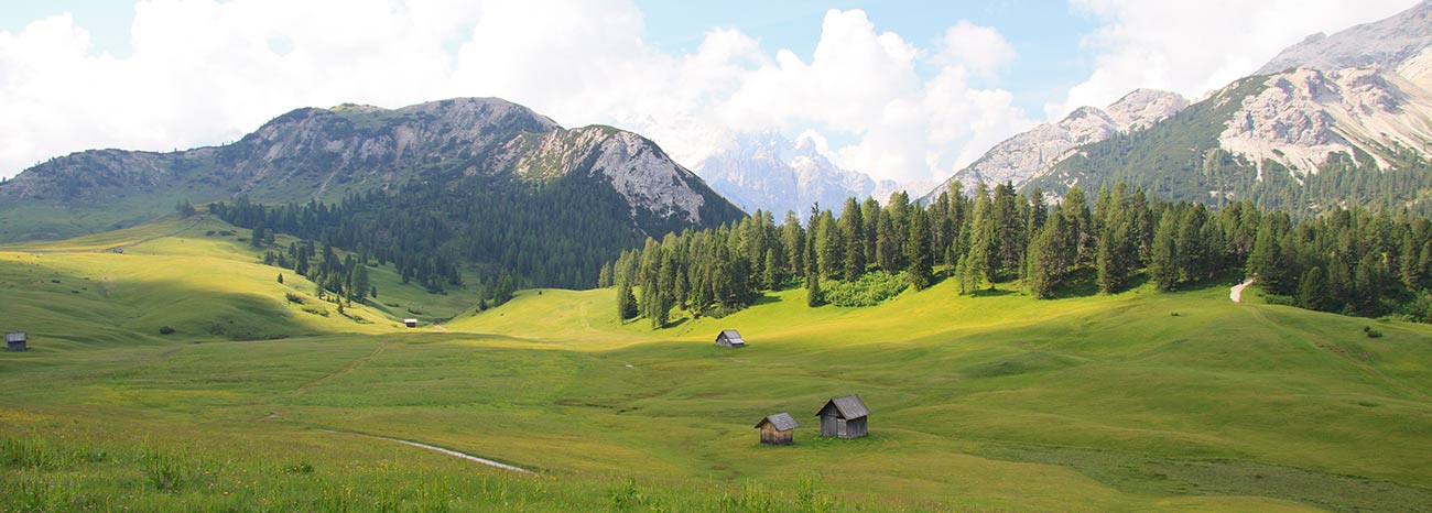 Prato Piazza in Val Pusteria, in una giornata abbastanza soleggiata